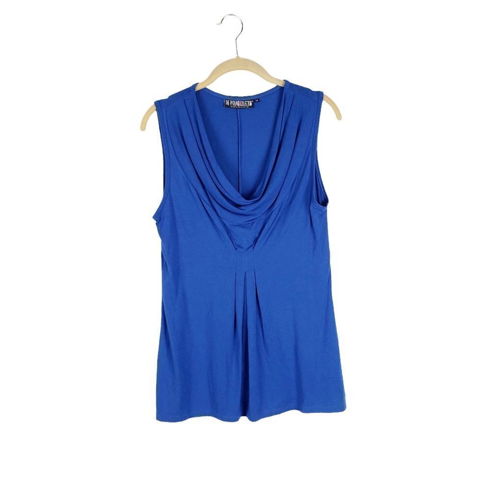 Pyramid Collection Drape Neck Top Sleeveless Royal Blue Cowl Womens Size Medium